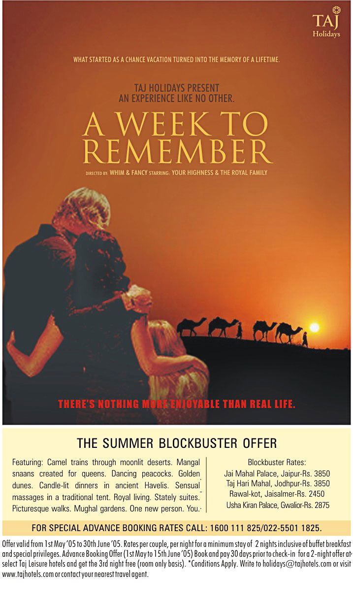 advertisement for taj holiday
